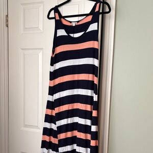 GAP Striped Maxi Dress in Navy, White, and Peach